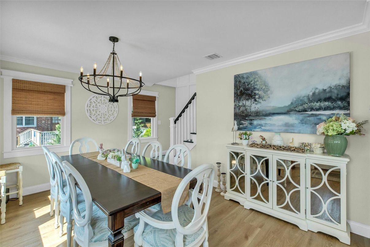 Chandelier, Dining room, Interior, Wood Texture Flooring