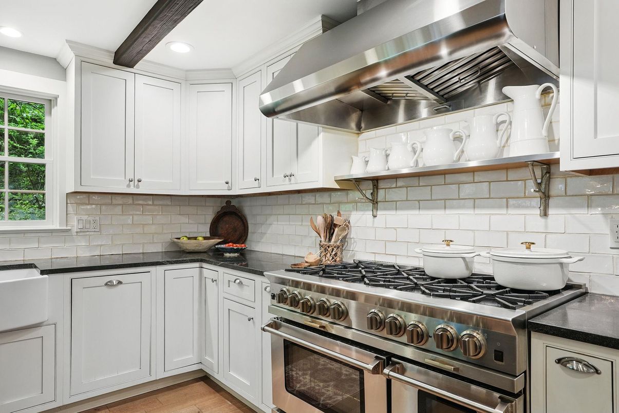 Interior, Kitchen, Recessed Lighting, Stainless Steel Appliances, Wooden Beams, Wood Texture Flooring