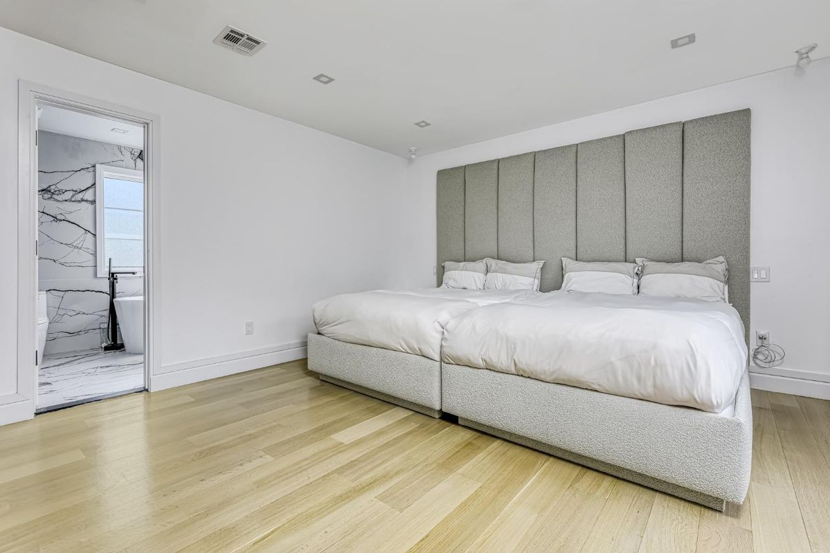 Bedroom, Interior, Marble, Recessed Lighting, Wood Texture Flooring
