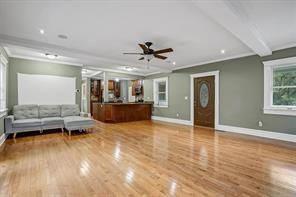 Empty room, Interior, Living room, Recessed Lighting, Wood Texture Flooring