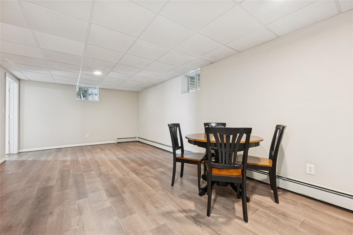 Dining room, Interior, Recessed Lighting, Wood Texture Flooring