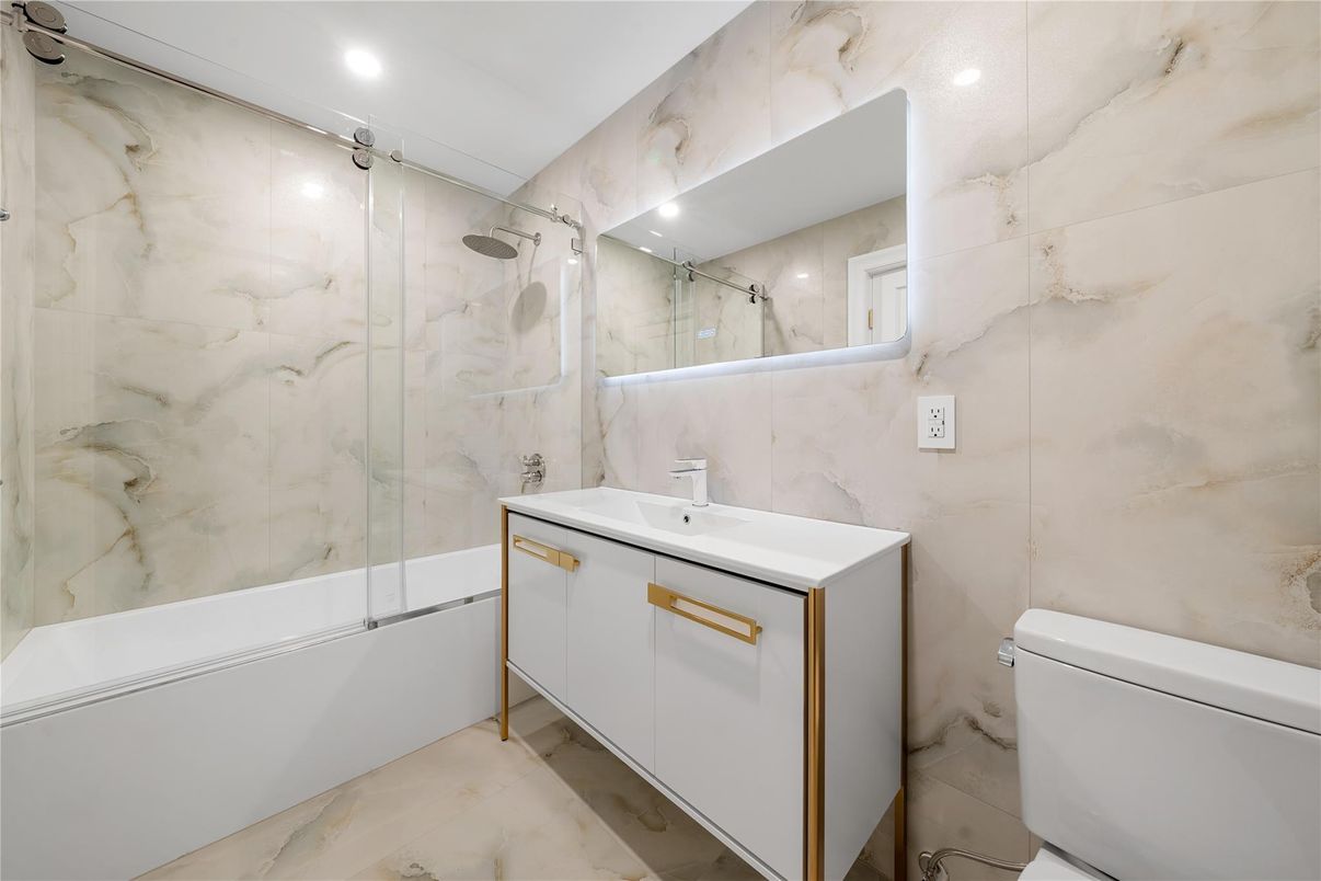 Bathroom, Glass Shower, Interior, Marble Walls, Recessed Lighting