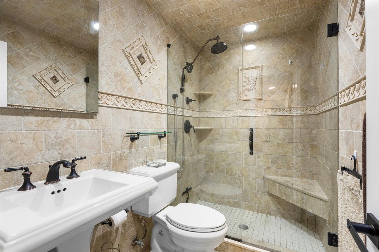 Bathroom, Glass Shower, Interior, Recessed Lighting