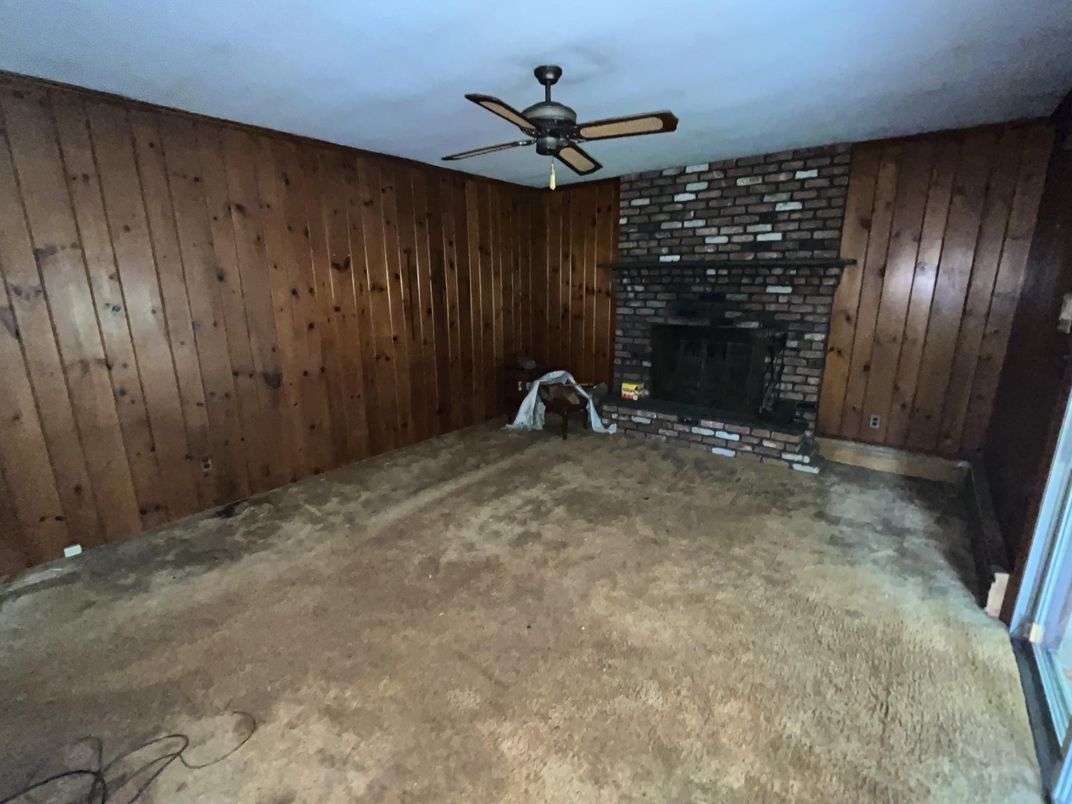 Empty room, Fireplace, Interior, Stone Walls, Wooden Walls