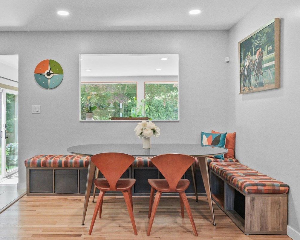 Dining room, Interior, Recessed Lighting, Wood Texture Flooring