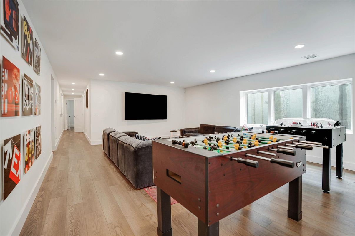 Game Room, Interior, Recessed Lighting, Wood Texture Flooring