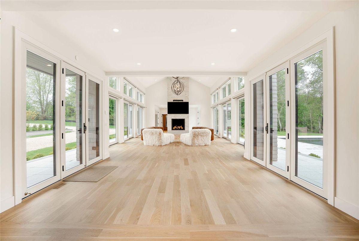Fireplace, Interior, Recessed Lighting, Wood Texture Flooring