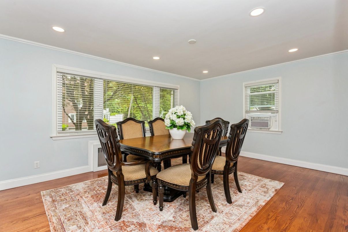 Dining room, Interior, Recessed Lighting, Wood Texture Flooring