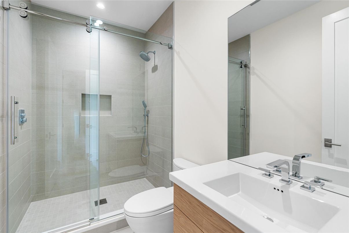 Bathroom, Glass Shower, Interior, Recessed Lighting