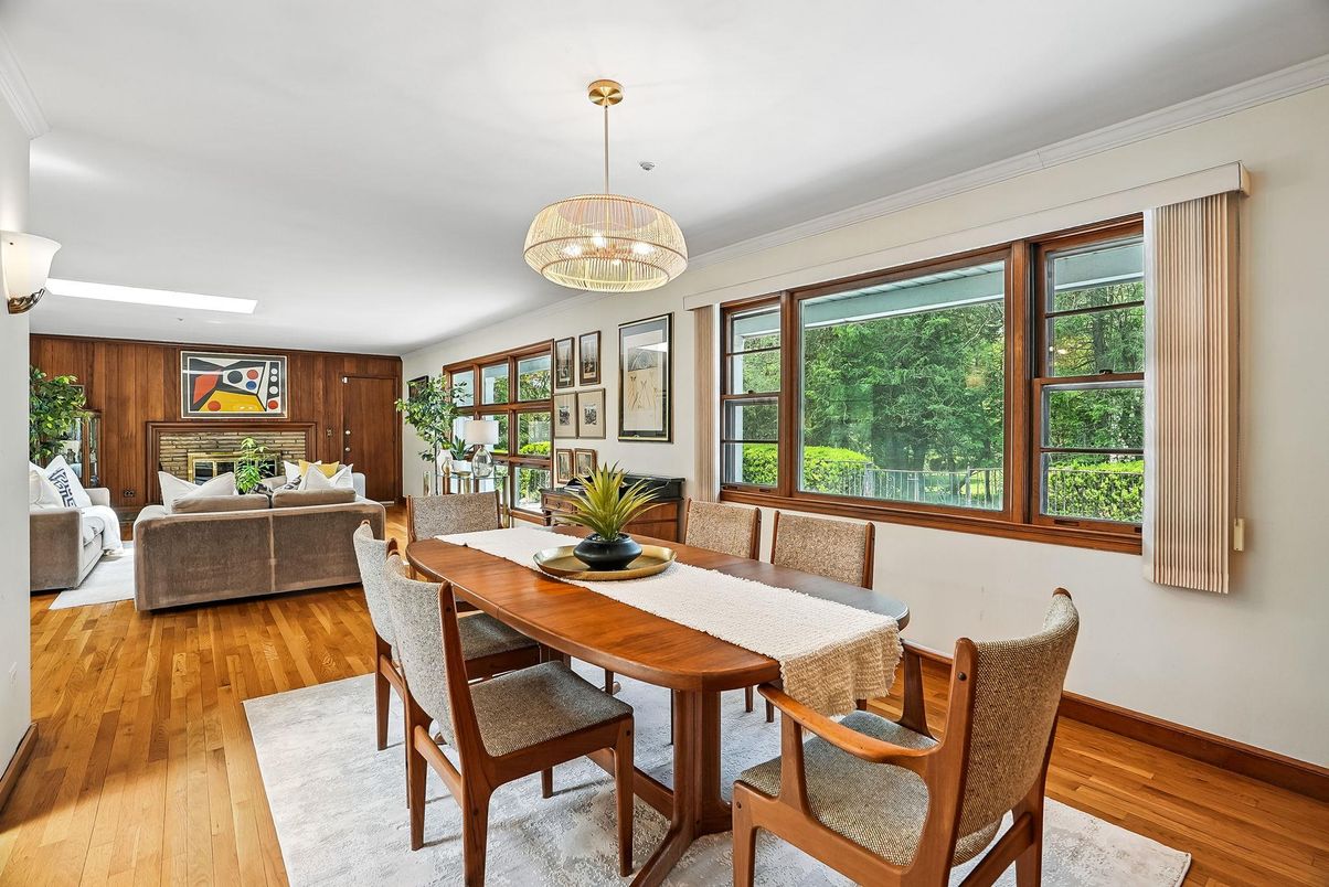 Dining room, Fireplace, Interior, Living room, Pendant Lights, Wood Texture Flooring, Wooden Walls