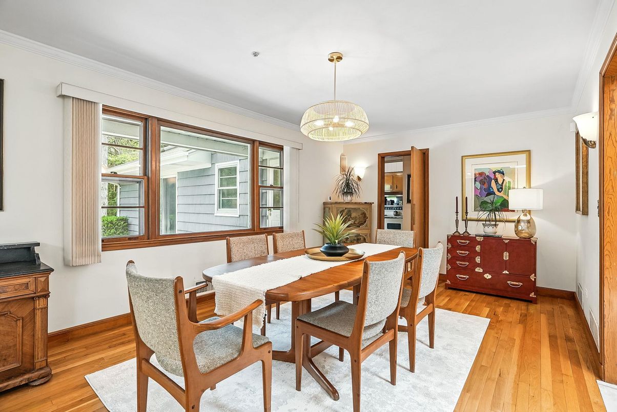 Dining room, Interior, Pendant Lights, Wood Texture Flooring