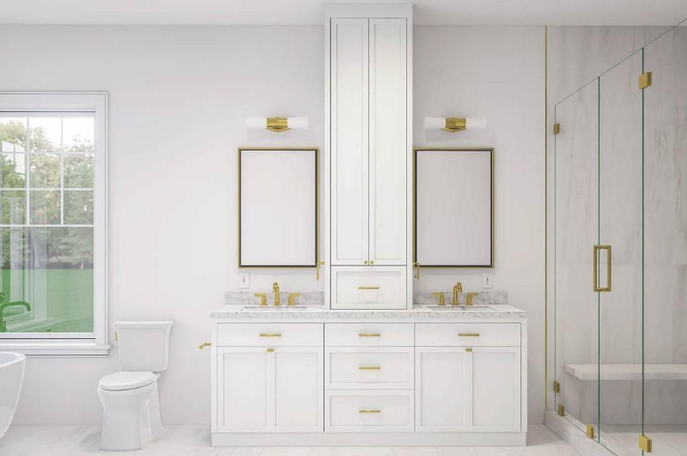Bathroom, Dual Sink Vanities, Glass Shower, Interior, Marble