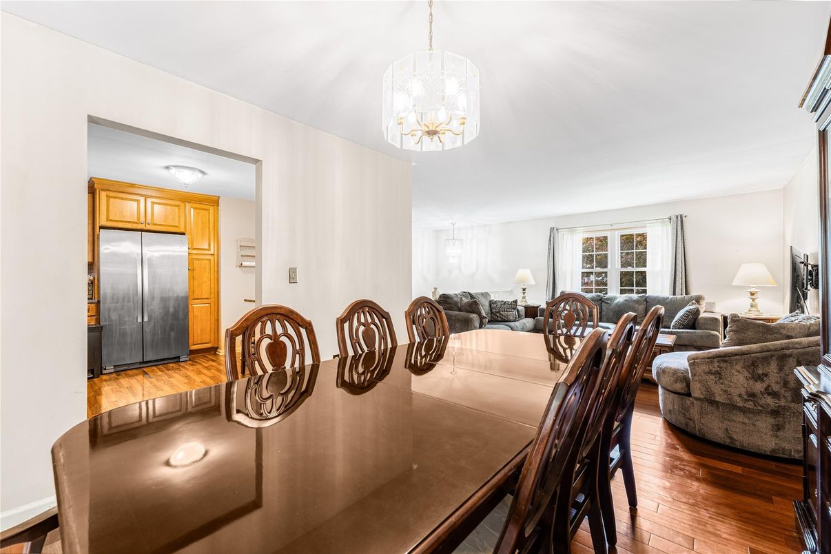 Dining room, Interior, Kitchen, Living room, Pendant Lights, Stainless Steel Appliances, Wood Texture Flooring