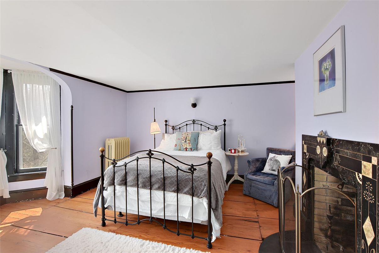 Bedroom, Fireplace, Interior, Wood Texture Flooring
