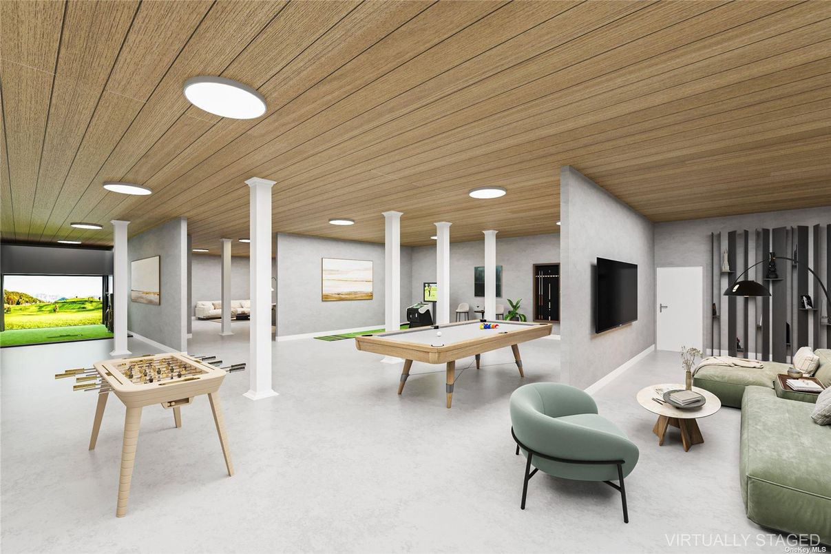 Billiard Table, Game Room, Interior, Recessed Lighting, Wooden Ceilings