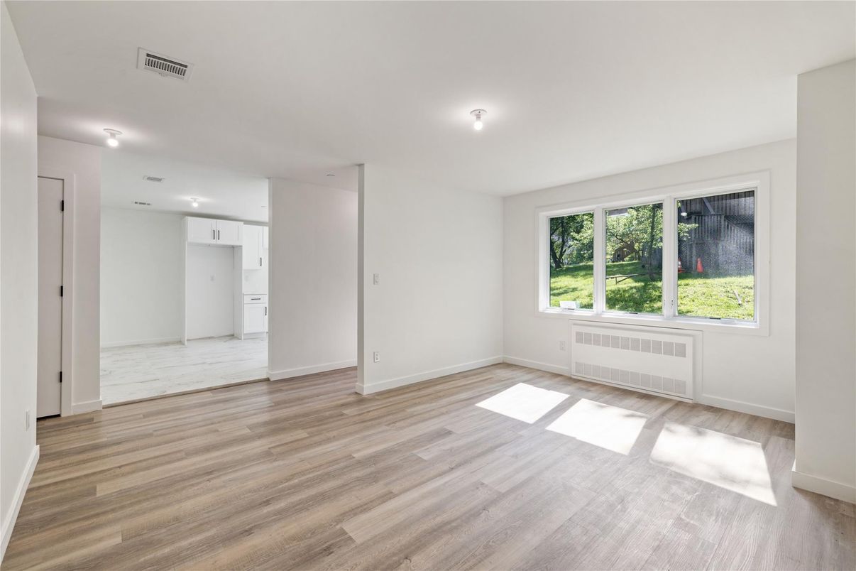 Empty room, Interior, Kitchen, Recessed Lighting, Wood Texture Flooring