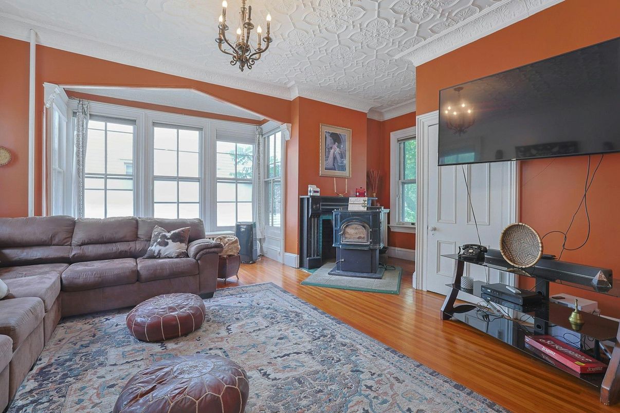 Chandelier, Fireplace, Interior, Living room, Wood Texture Flooring