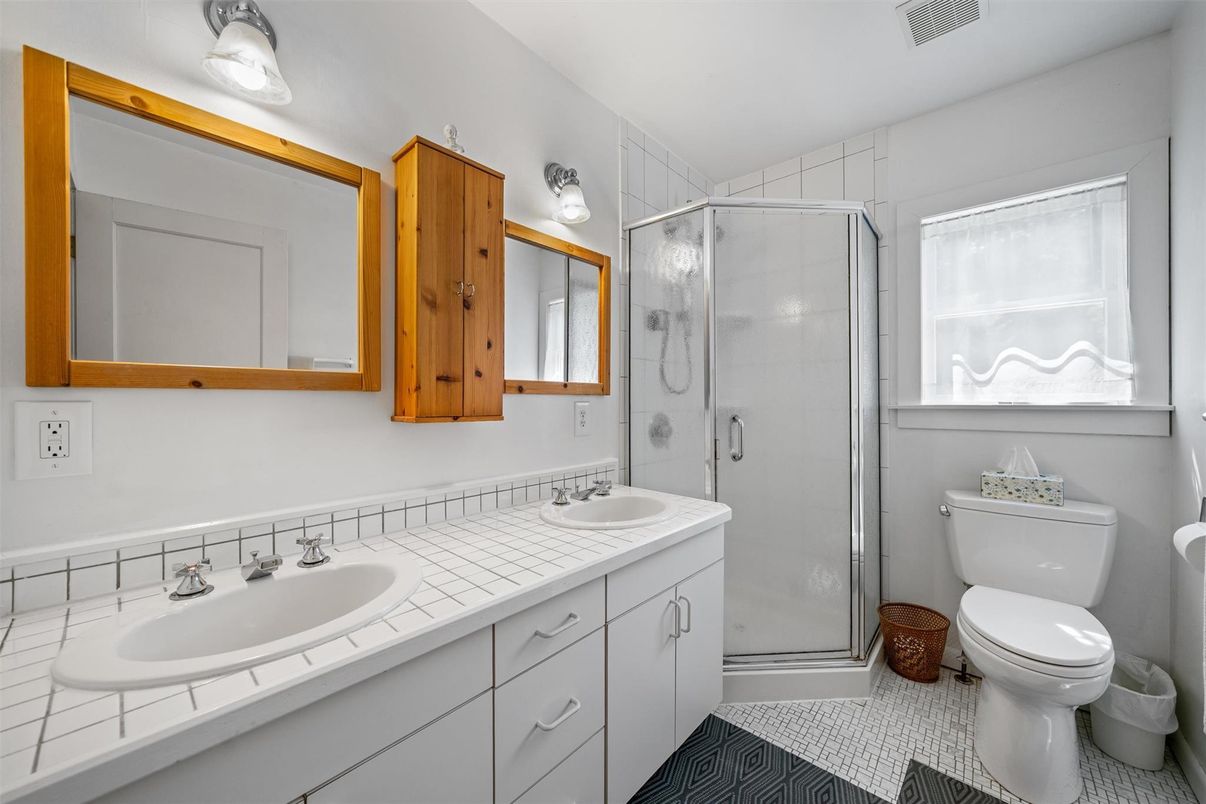 Bathroom, Dual Sink Vanities, Glass Shower, Interior, Tile Countertops