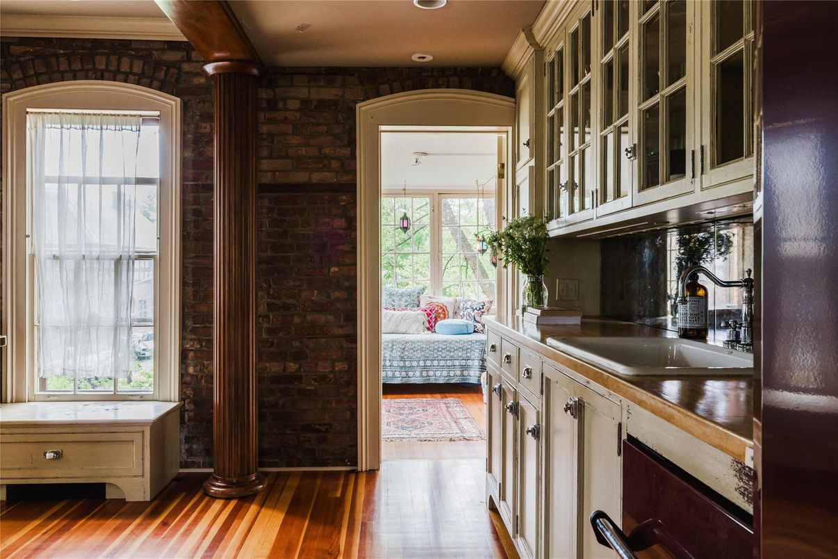 Interior, Recessed Lighting, Stone Walls, Wood Texture Flooring