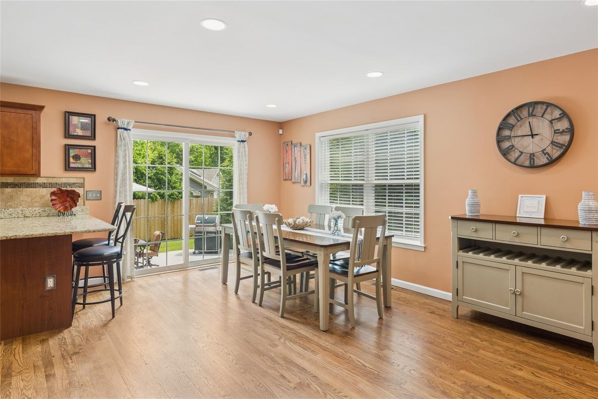 Dining room, Interior, Recessed Lighting, Wood Texture Flooring