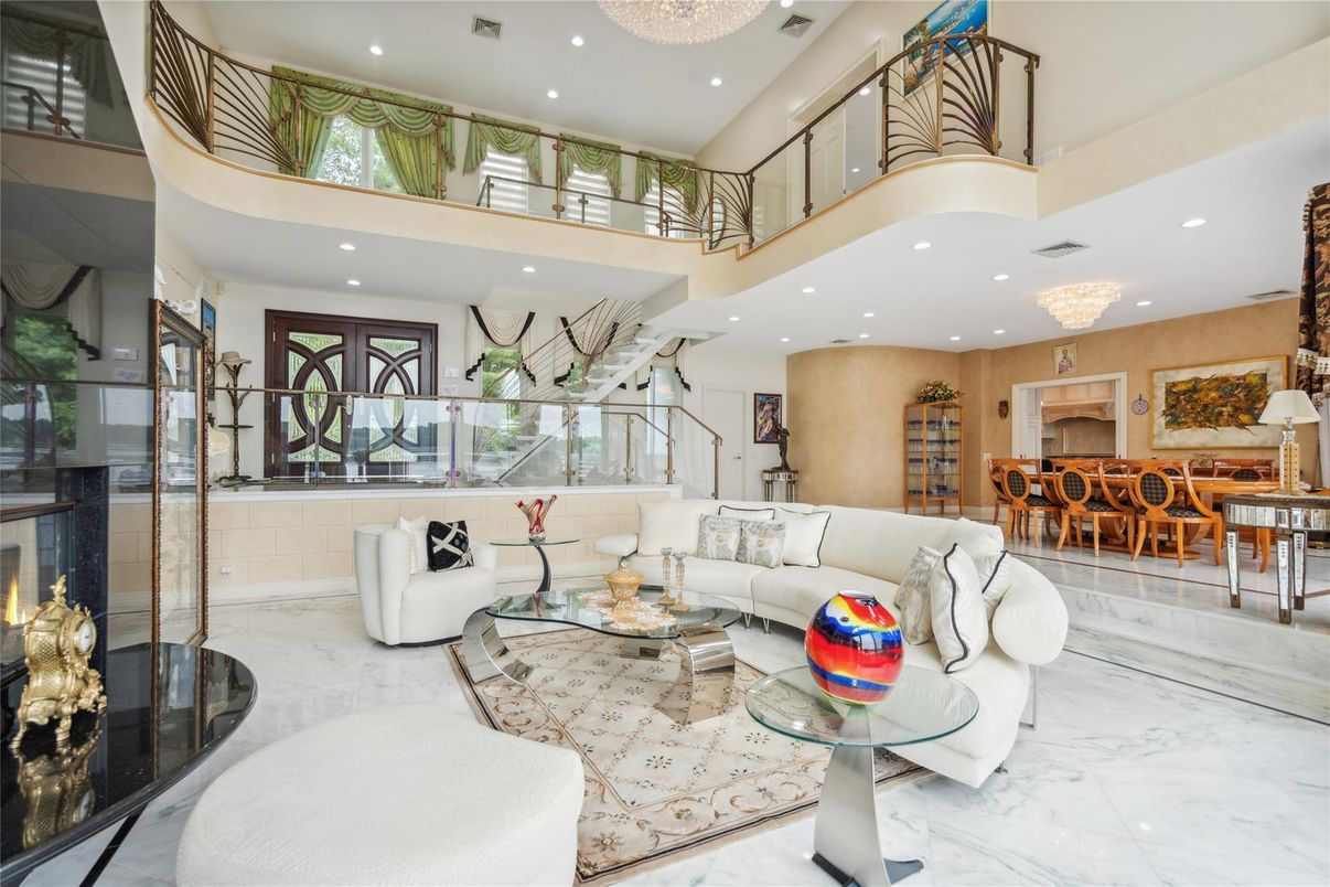 Chandelier, Dining room, Fireplace, Interior, Living room, Marble, Recessed Lighting