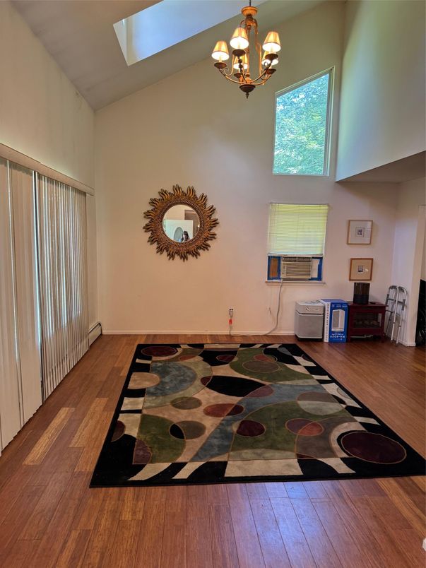 Chandelier, Empty room, Interior, Wood Texture Flooring