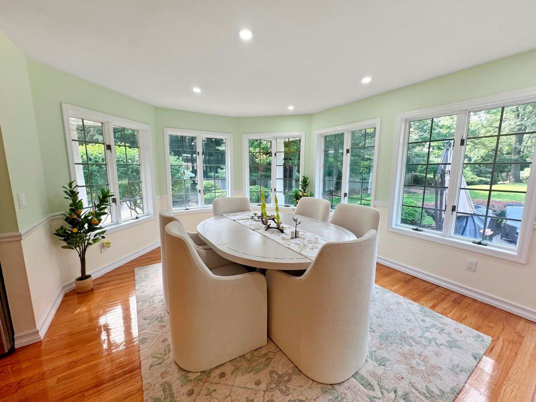 Dining room, Interior, Recessed Lighting, Wood Texture Flooring