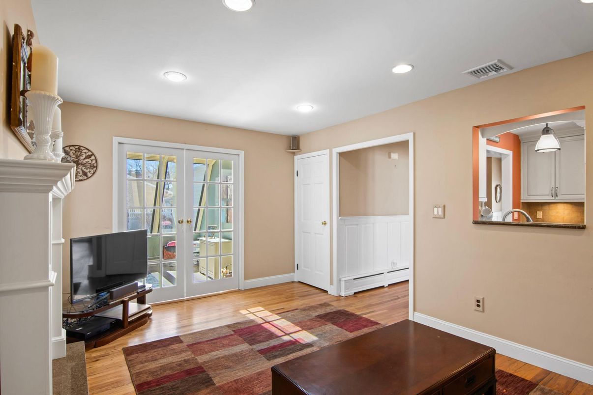 Fireplace, Interior, Recessed Lighting, Wood Texture Flooring