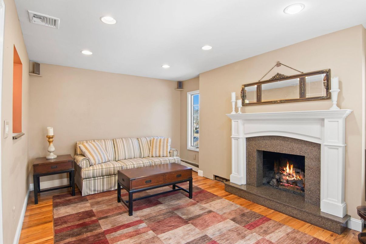 Fireplace, Interior, Recessed Lighting, Wood Texture Flooring