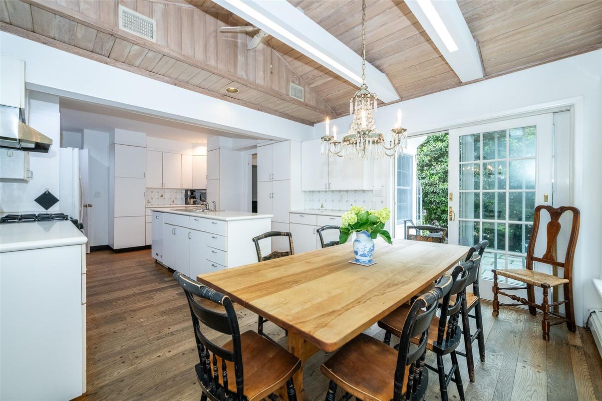 Chandelier, Dining room, Interior, Kitchen, Wooden Ceilings, Wood Texture Flooring