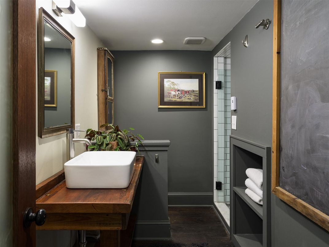 Bathroom, Interior, Recessed Lighting, Wood Texture Flooring