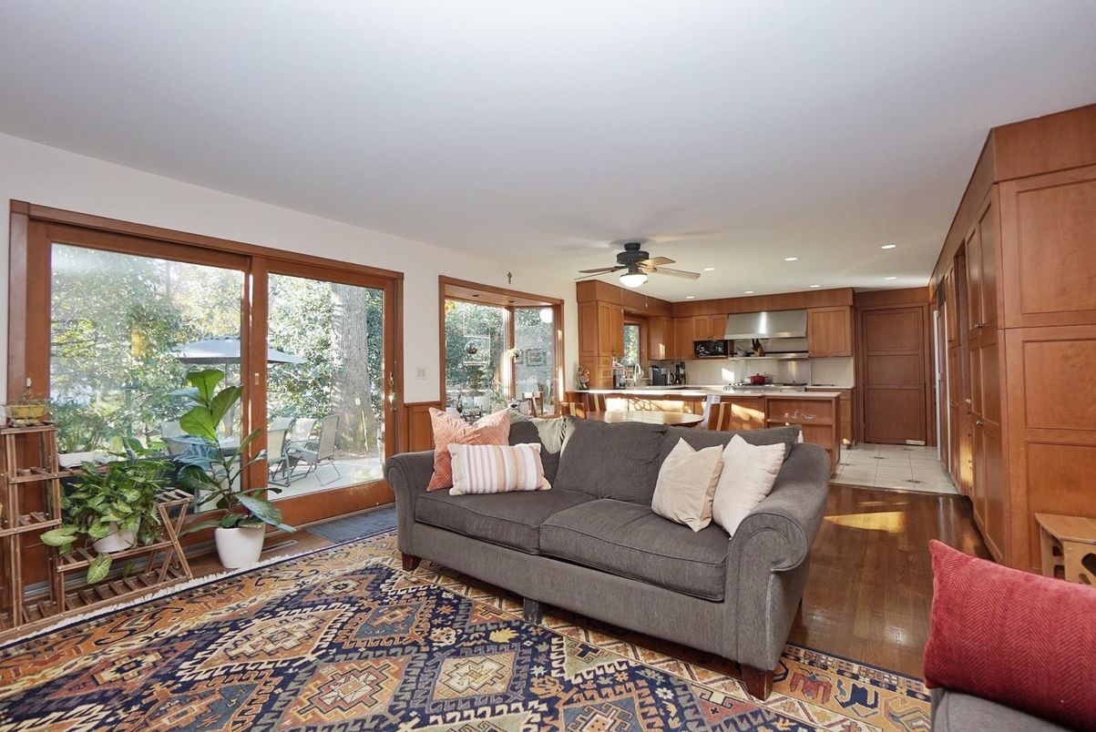 Interior, Kitchen, Living room, Recessed Lighting, Stainless Steel Appliances, Wood Texture Flooring