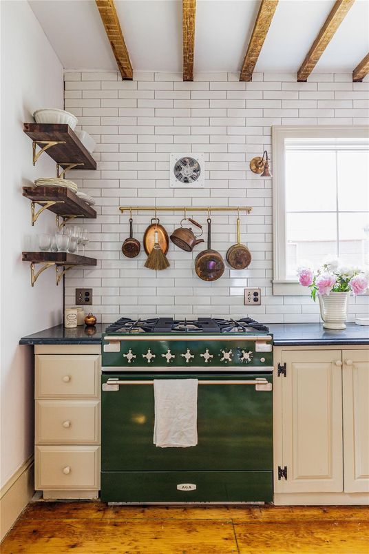 Interior, Kitchen, Stainless Steel Appliances, Wooden Beams, Wood Texture Flooring