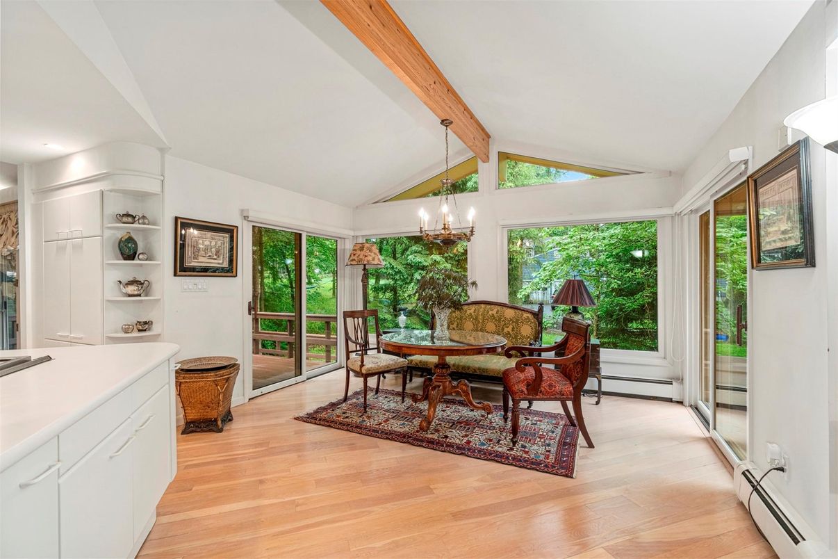 Chandelier, Dining room, Interior, Wooden Beams, Wood Texture Flooring