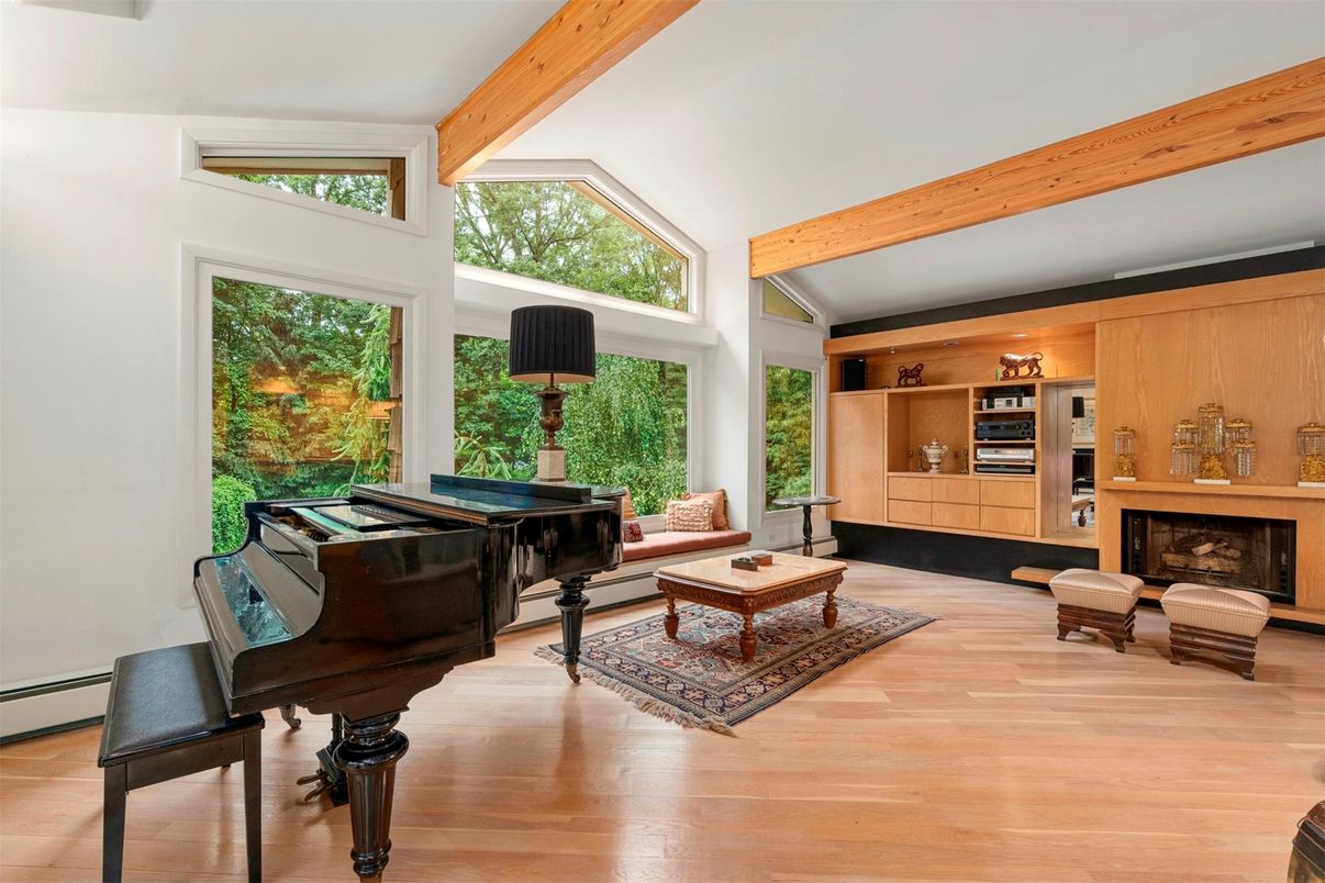 Fireplace, Interior, Living room, Piano, Wooden Beams, Wood Texture Flooring