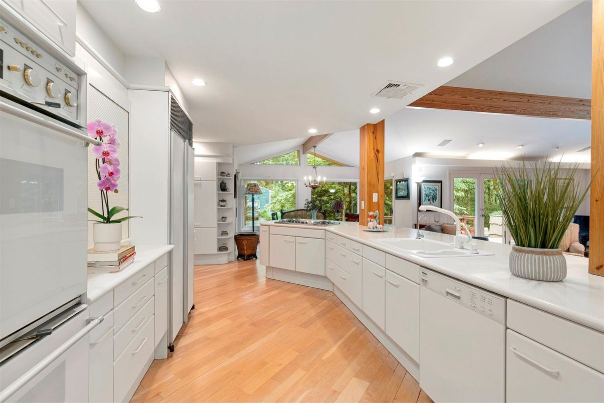 Interior, Kitchen, Recessed Lighting, Wooden Beams, Wood Texture Flooring