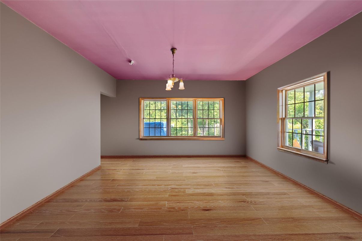 Empty room, Interior, Pendant Lights, Wood Texture Flooring