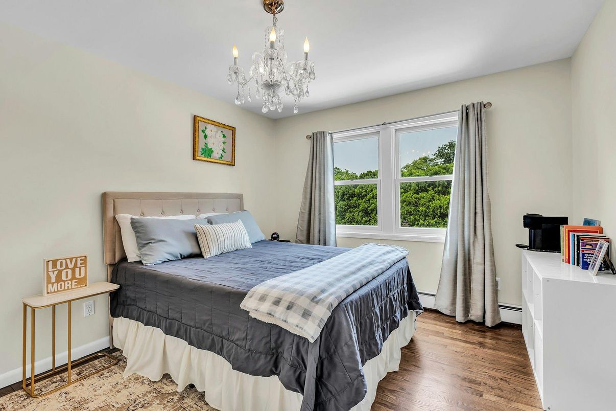 Bedroom, Chandelier, Interior, Wood Texture Flooring