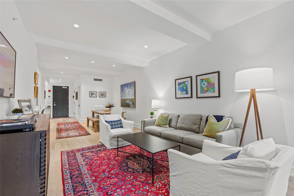 Interior, Living room, Recessed Lighting, Wood Texture Flooring