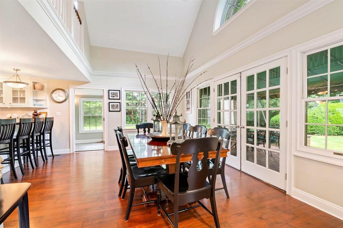 Dining room, Interior, Pendant Lights, Wood Texture Flooring