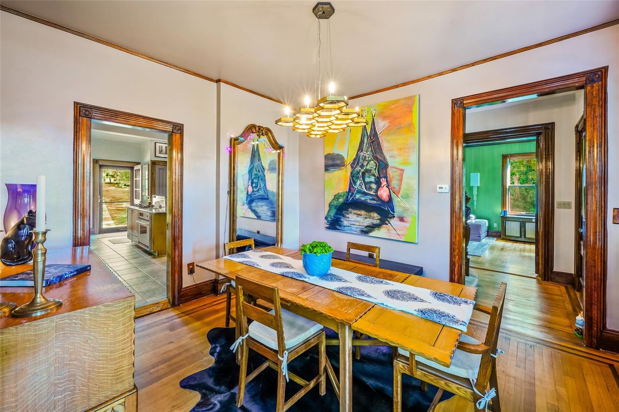 Dining room, Interior, Pendant Lights, Wood Texture Flooring