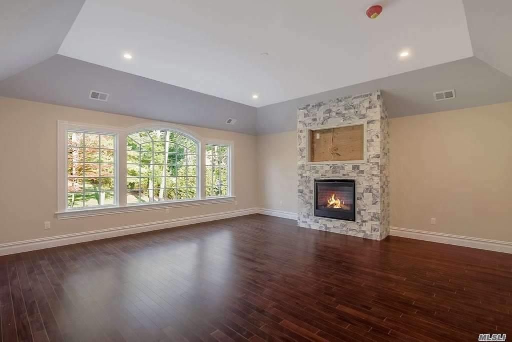 Empty room, Fireplace, Interior, Recessed Lighting, Wood Texture Flooring
