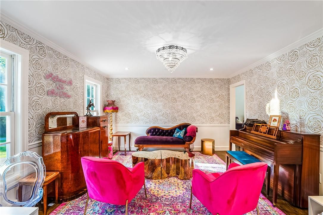 Chandelier, Interior, Living room, Piano, Recessed Lighting, Wood Texture Flooring