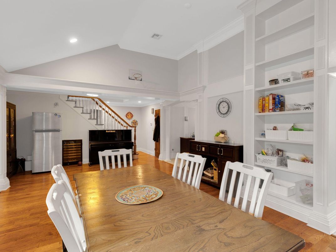 Dining room, Interior, Recessed Lighting, Wood Texture Flooring