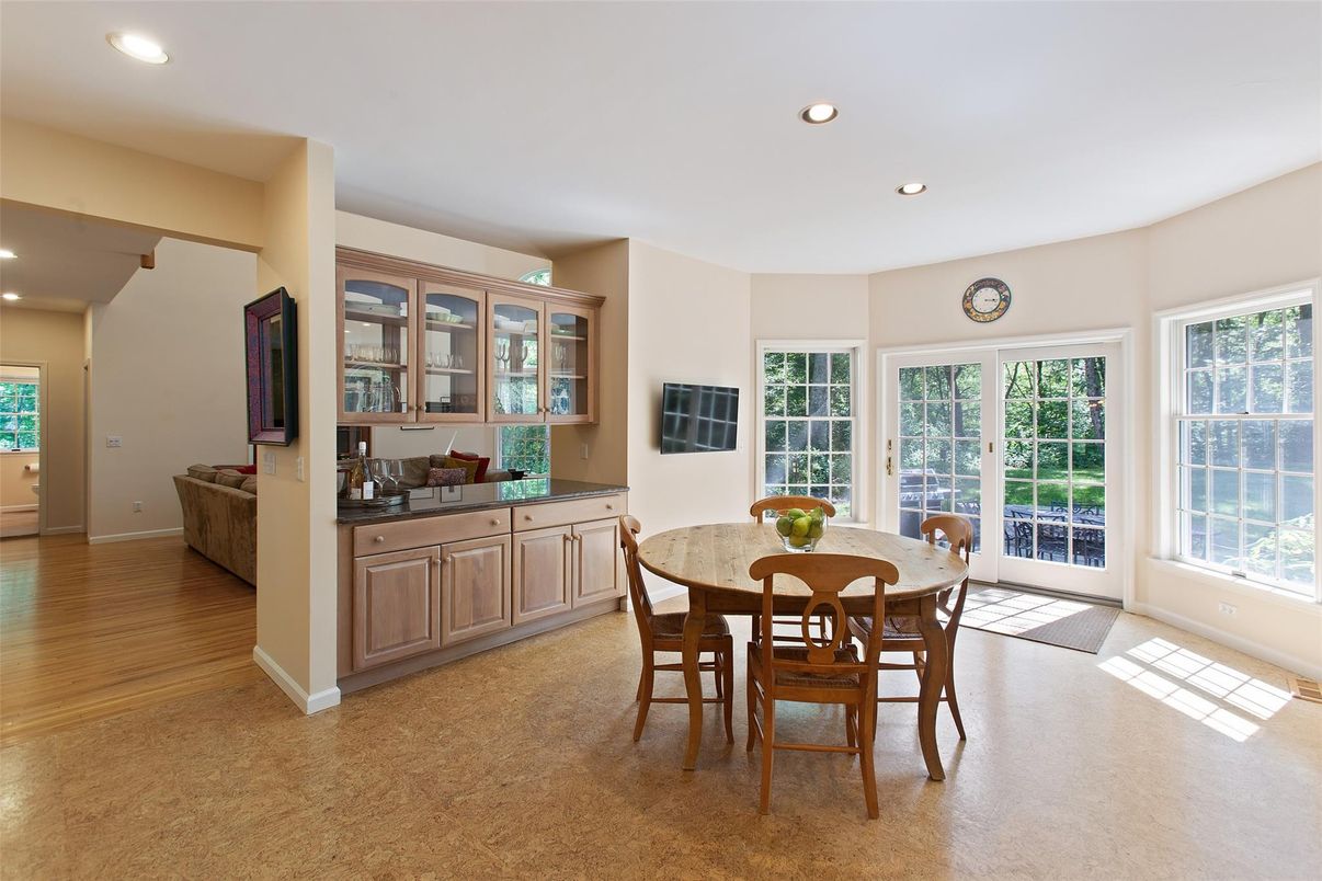 Dining room, Interior, Recessed Lighting, Wood Texture Flooring