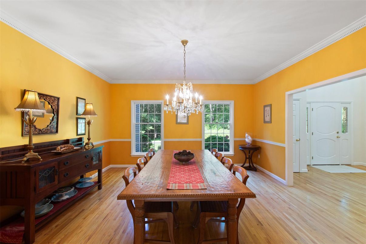 Chandelier, Dining room, Interior, Wood Texture Flooring