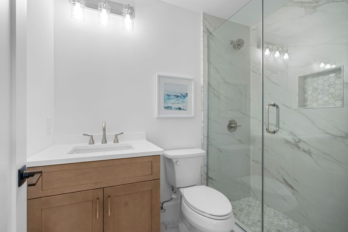 Bathroom, Glass Shower, Interior, Marble Walls