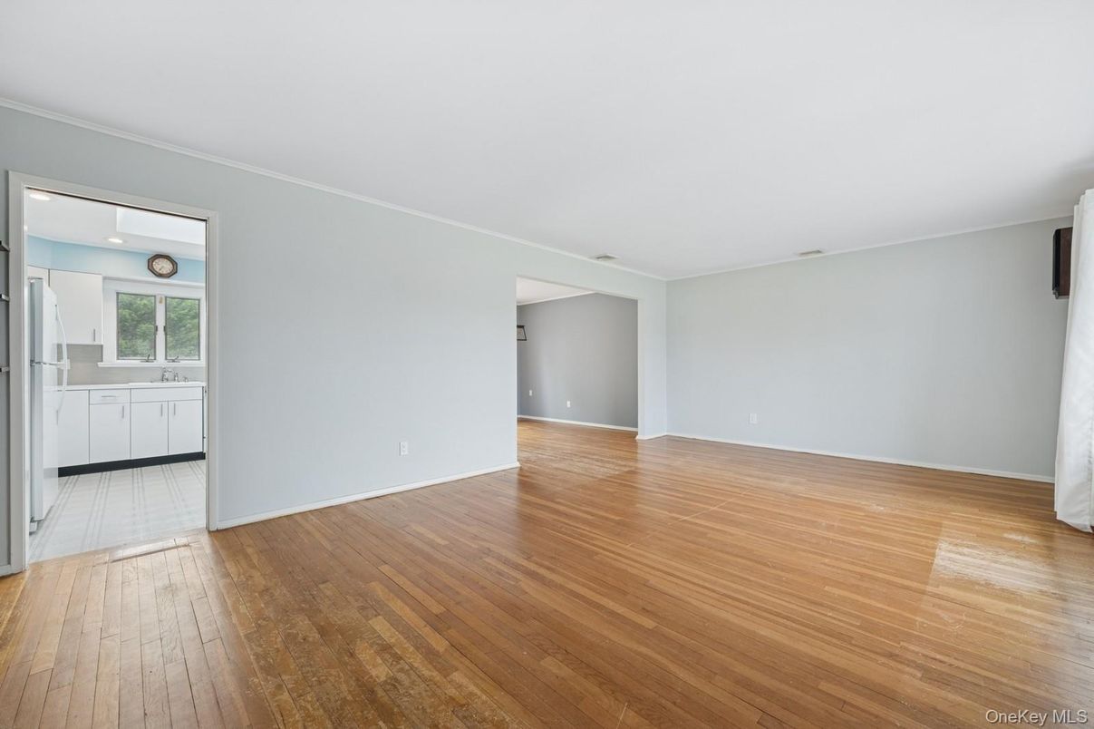 Empty room, Interior, Kitchen, Recessed Lighting, Wood Texture Flooring