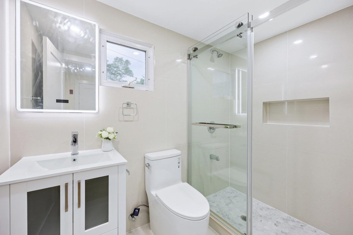 Bathroom, Glass Shower, Interior, Recessed Lighting