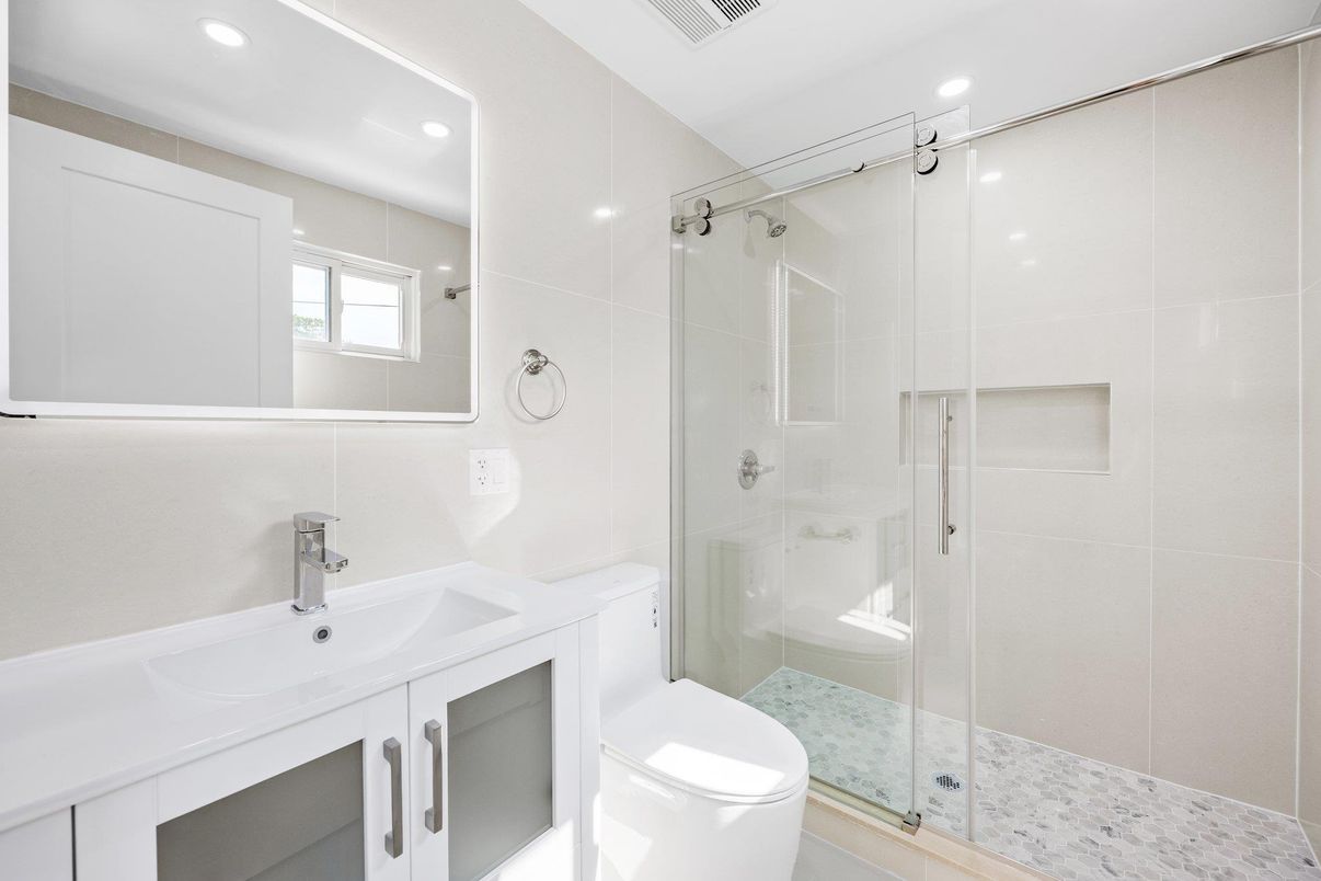 Bathroom, Glass Shower, Interior, Recessed Lighting